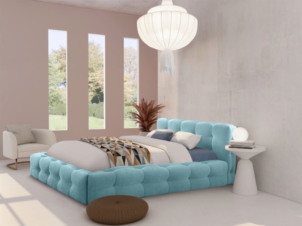 Polsterbett Doppelbett AURORA 140x200cm Komplettset in Stoff Boston Hellblau