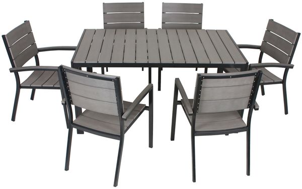 Garten-Sitzgruppe MILA 7tlg. - Kunststoff, Anthrazit | Gartenmöbel-Set Gartengarnitur Garten-Essgruppe mit Stühlen und Esstisch