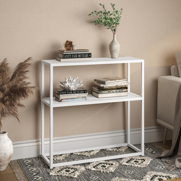 skølm 'Skadi' Konsolentisch mit zwei Ablagen, Metall, weiß, 80x28x80 cm, Metallregal mit Stauraum