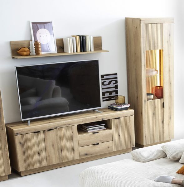 Wohnwand >Delamar< (3-teilig) in Coast Evoke Eiche Dekor - 248x197x40 (BxHxT)