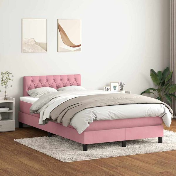 vidaXL Boxspringbett mit Matratze Rosa 120x220 cm Samt 3316544