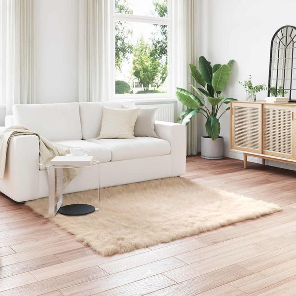 vidaXL Teppich aus Kunstschaffell TAFALLA Beige 120 x 120 cm Polyester 42021487