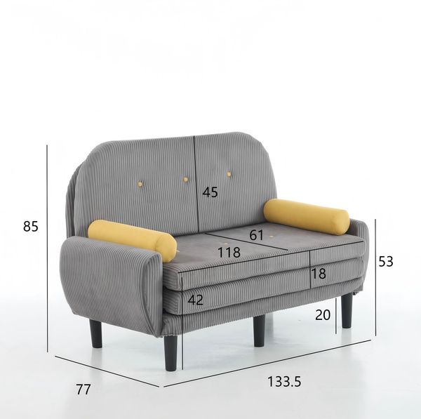 2-Sitzer Multiform Sofa in Grau H 85 x T 133.5 x B 77 cm aus Cord mit verstellbarer Rückenlehne und Schlaffunktion Bild 7