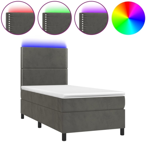 Boxspringbett mit Matratze & LED Samt Dunkelgrau 90x190 cm