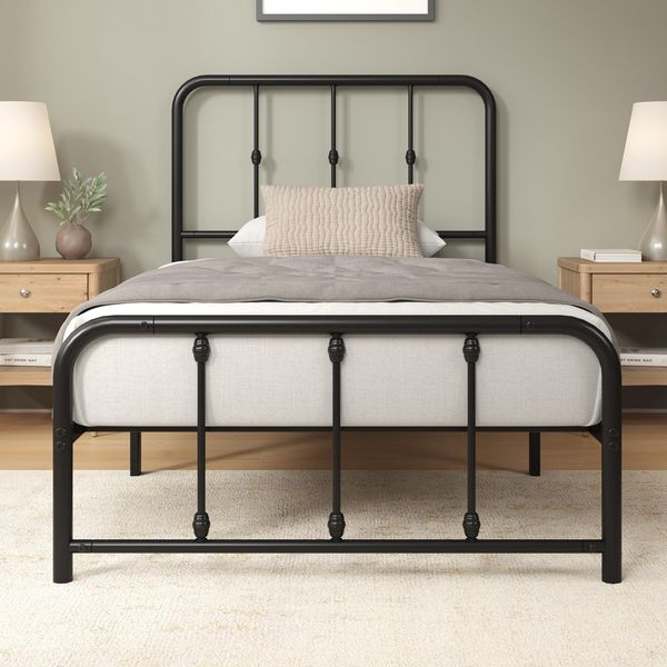 Zinus Florence Einzelbett 80x190 cm – Bett 80x190 cm – Bettgestell mit Kopfteil und Fußteil aus Metall – Höhe 35 cm – Lattenrost aus Metall inklusive – Stauraum darunter – Schwarz