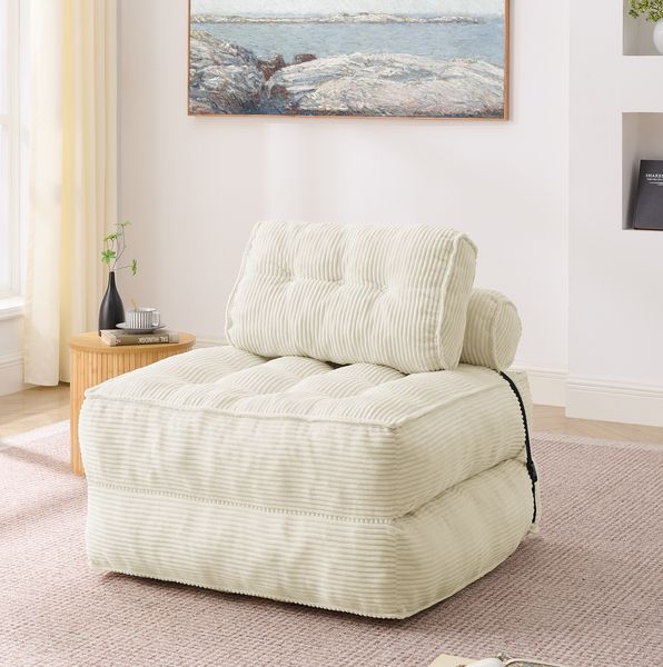 Bequemes Klappsofa mit verstellbarer Ruckenlehne, Gastebett und Sessel, Schaumstoff, Beige, 85 x 85 x 74.8 cm