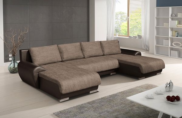 Wohnlandschaft mit Schlaffunktion Faris U-Form - Couch, Schlafsofa mit Bettkasten, Couchgranitur mit Bettfunktion, Big Sofa, Bettsofa (Dunkelgrau (Kronos 22))