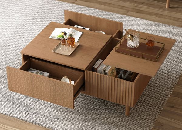 oleyluckidea Couchtisch Höhenverstellbare,couchtische mit stauraum,Kaffeetisch Nussbaum (Einzelstück), Breite 130 cm