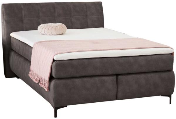 Boxspringbett Gilda / Gitta, Mikrofaser, Stoff, Grau, 155 x 104 x 224 cm