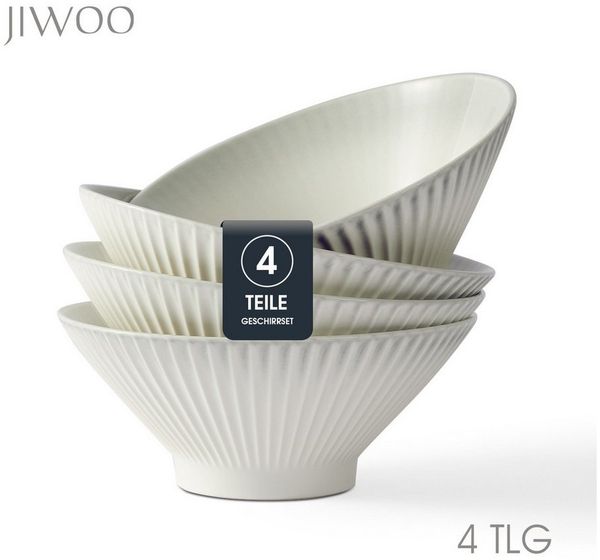 JIWOO Schüssel 4er Ø20cm, Japanische Ramenschüssel Suppenschüssel bowl Pastaschüssel, Keramik, (Schüsselset, 4-tlg), Bowl Hochwertiges Schüsseln Grau Schüssel Mikrowellenofen Spülmaschine
