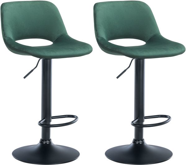 Barhocker 2er Set JAKSON - Grün, Samt, Schwarz Barhocker mit Lehne Barstuhl Tresenhocker Tresenstuhl Kneipenhocker Kneipenstuhl