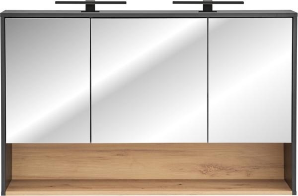 Bad Spiegelschrank 120 cm BOLOGNA-56 inkl. LED Beleuchtung in anthrazit mit Artisan Eiche Nb, B/H/T: ca. 120/80/25 cm