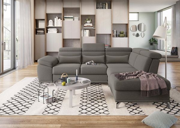 sit&more Ecksofa Cabrio L-Form, mit Sitztiefenverstellung, Arm- und Kopfteilverstellung, 3 Nierenkissen, Federkern, optional Bettfunktion und Stauraum