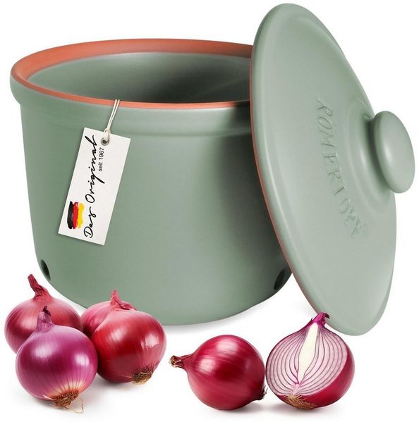 RÖMERTOPF Römertopf Frische-Topf MAXI - Zwiebeln Aufbewahrung 2,8 Liter Grün, (Set), aus Naturton