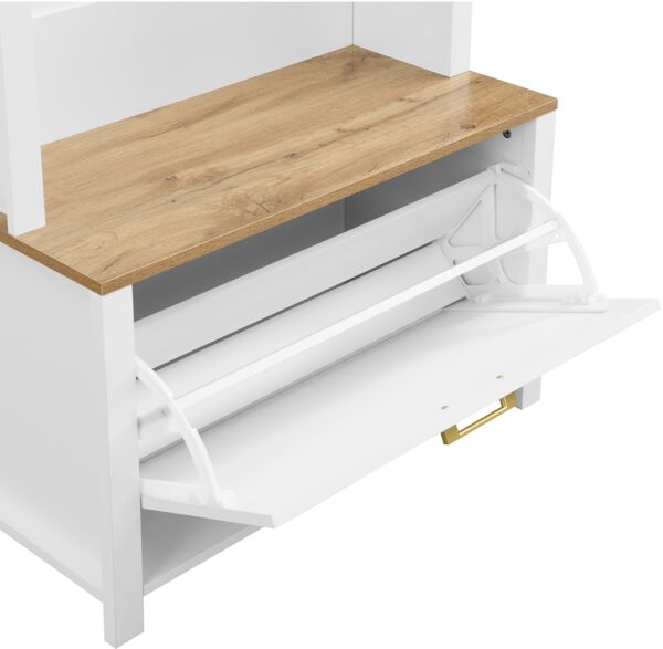 Merax Multifunktionaler Garderobenschrank mit Schuhregal, Ablage & Haken – Hall Tree für Eingangsbereich, langlebiger MDF Korpus, stabile Eisenfüße, Weiß Bild 5