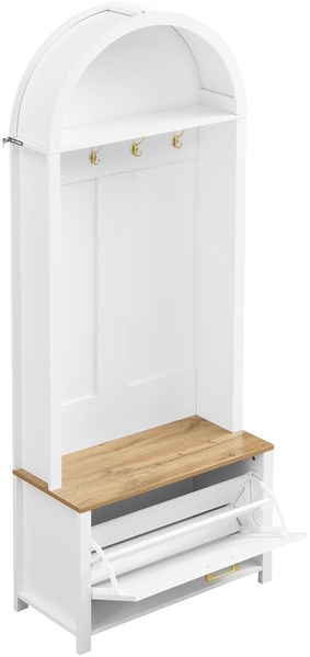 Merax Multifunktionaler Garderobenschrank mit Schuhregal, Ablage & Haken – Hall Tree für Eingangsbereich, langlebiger MDF Korpus, stabile Eisenfüße, Weiß Bild 9