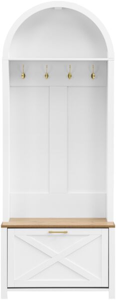 Merax Multifunktionaler Garderobenschrank mit Schuhregal, Ablage & Haken – Hall Tree für Eingangsbereich, langlebiger MDF Korpus, stabile Eisenfüße, Weiß Bild 7