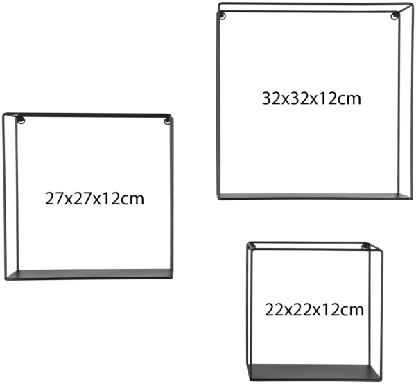 3er Set Wandregal Rita - Metall Schwarz Bild 3