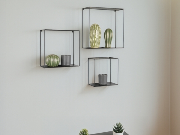 3er Set Wandregal Rita - Metall Schwarz