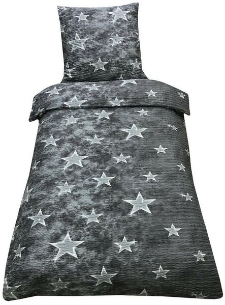 Visaggio Bettwäsche 135x200 cm oder 155x220 cm Allergiker geeignet, Seersucker, 2 teilig, Grau Sterne und Streifen