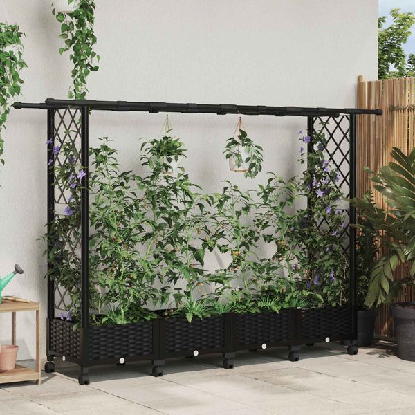 vidaXL Hochbeet mit Rankgitter und Dach Schwarz 203 x 40 x 127 cm PP 3423157