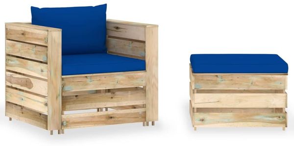 vidaXL 2-tlg. Garten-Lounge-Set mit Kissen Grün Imprägniertes Holz 3074541