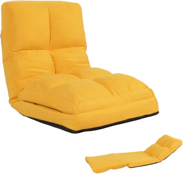 Bodensessel HWC-N45, Schlafsessel Klappsessel Funktionssessel, Schlaffunktion faltbar Stahlrahmen Samt ~ gelb