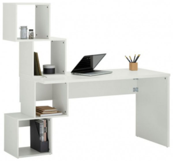 Schreibtisch mit 4 offenen Fächern, Weiß, 142 x 60 x 154 cm