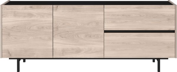 Lowboard >CANTORIA< 2 Türen, 2 Schübe, Castello-Eiche-Dekor/Schwarz - 162x63x40cm (BxHxT)