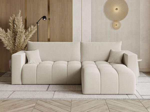GRAINGOLD Ecksofa L-Form Neva L, Ecksofa mit Schlaffunktion, Bettkasten, mit losen Kissen, Bouclé-Stoff, Beige