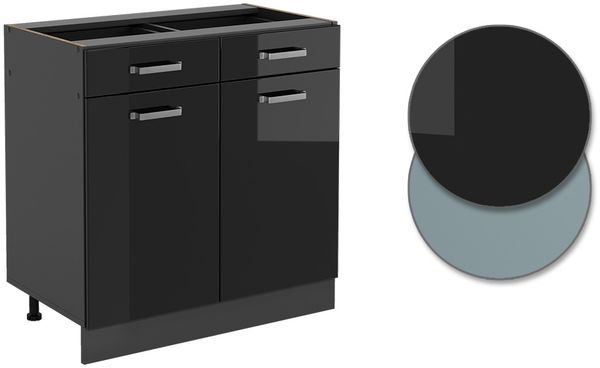 Küchenunterschrank R-Line Schwarz Hochglanz 80 cm , AP Eiche Vicco Bild 5