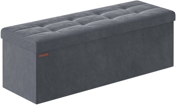 Songmics Sitzbank mit Stauraum aus Samt, klappbare Sitztruhe, 2 extra Aufbewahrungsboxen, 38 x 110 x 38 cm, bis 300 kg belastbar, für Flur, Wohnzimmer, Schlafzimmer, schiefergrau LSFDE277G01