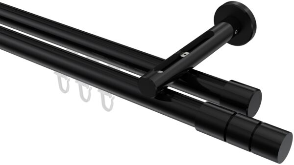 Innenlauf-Gardinenstangen-Set Siteno Elanto 160 cm, 2-läufig, 20 mm Ø Schwarz