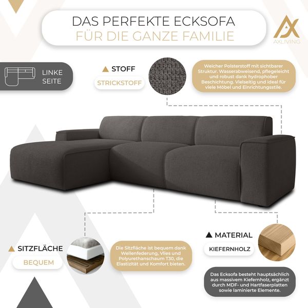 AX LIVING Couch Sofa L Form Didim mini Grau 310 cm breit, stilvoll L Bild 5