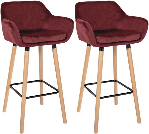 2er Set Barhocker MIRID - Samt Rot 55x46x99 cm | Barstuhl Mit Lehne Tresenhocker Tresenstuhl Kneipenhocker Kneipenstuhl