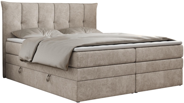 Boxspringbett 7-Zonen Taschenfederkernmatratze und Topper - PREMIUM-10-KING - 120x200cm - Beige Stoff - H4 Bild 3