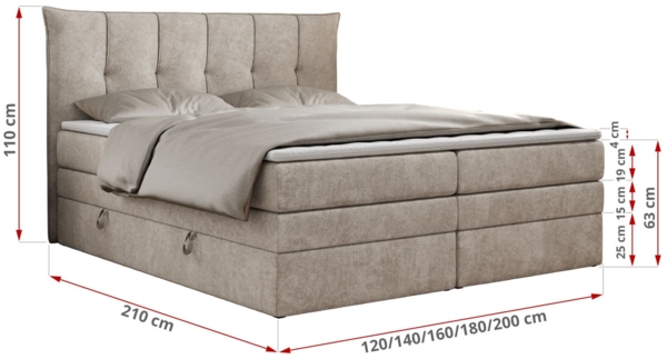 Boxspringbett 7-Zonen Taschenfederkernmatratze und Topper - PREMIUM-10-KING - 120x200cm - Beige Stoff - H4 Bild 5