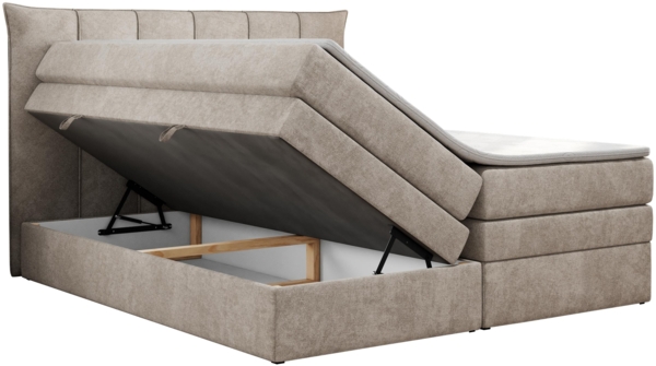 Boxspringbett 7-Zonen Taschenfederkernmatratze und Topper - PREMIUM-10-KING - 120x200cm - Beige Stoff - H4 Bild 4