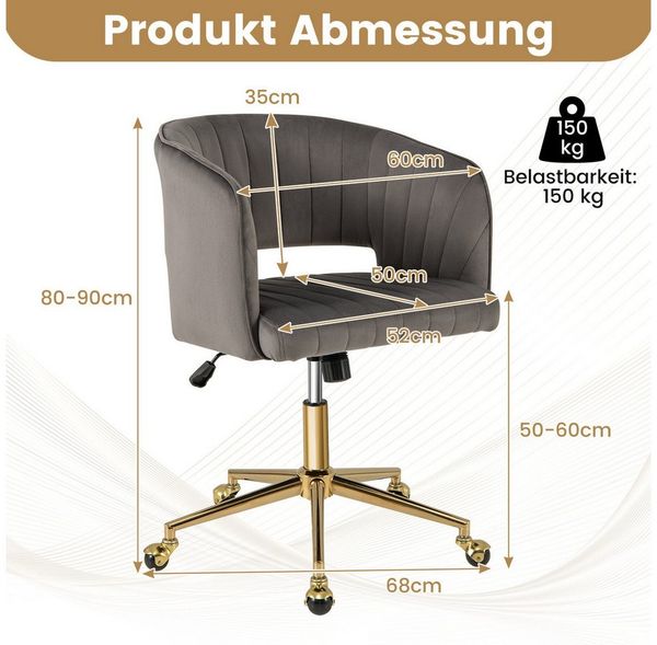 KOMFOTTEU Bürostuhl Drehstuhl höhenverstellbar, mit Rollen & winkelverstellbarer Rückenlehne, Sitzbreite 52cm