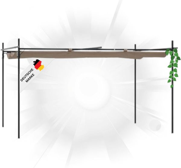 Terrassenüberdachung mit Schiebedach OLIMP Taupe 395x292x230cm Pergola Garten Pavillon Rankhilfe Sonnenschutz Gartenpergola Gartenpavillon mit Sonnendach