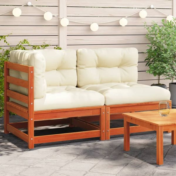 vidaXL Gartensofa mit Kissen 2-Sitzer Wachsbraun Massivholz Kiefer 838122