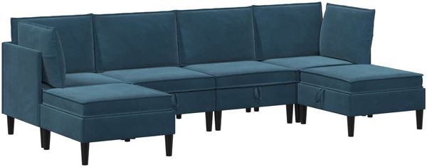 vidaXL Wohnzimmergarnitur mit Kissen mit Speicher 6 pcs Blau Samt 3413772 Bild 2