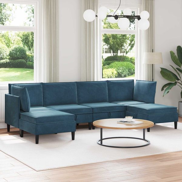 vidaXL Wohnzimmergarnitur mit Kissen mit Speicher 6 pcs Blau Samt 3413772
