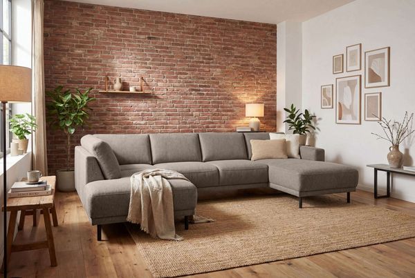 Home affaire Wohnlandschaft Sveeva, U-Form, XXL, B. 310 cm, schwarze Metallfüße, langlebiger Webstoff, mit Wellenunterfederung, viele Farben