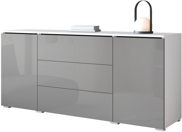 Kommode Doppo 150 (Farbe: Weiß / Grau Hochglanz, ohne Beleuchtung)