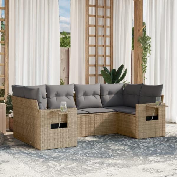 vidaXL 6-tlg. Garten-Sofagarnitur mit Kissen Beige Poly Rattan 3220578