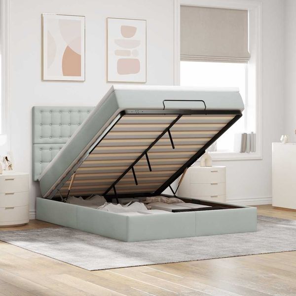 vidaXL Ottoman-Bett mit Matratzen & LEDs Hellgrau 140x190 cm Samt 3314462