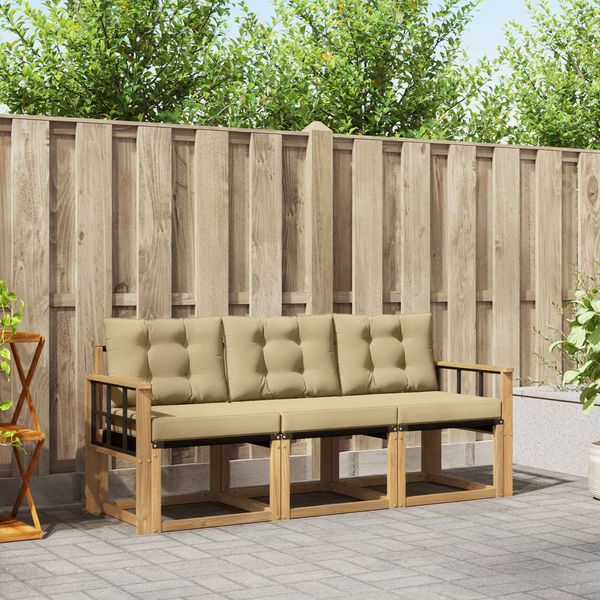vidaXL Outdoor-Sofagarnitur mit Kissen 3 pcs Weiß und Beige 3389171
