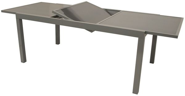 TPFGarden Gartentisch WALES (Ausziehtisch mit Alu-Gestell grau, Tischplatte mit Glas grau, Gartentisch - Ausziehbar von 180 auf 240cm - Höhe 74 cm), Esstisch - Terrassentisch - Maße (BxHxT): 100 x 74 x 180 - 240 cm