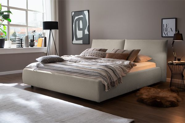 KAWOLA Bett HENRY Polsterbett Cord steingrau 160x200cm